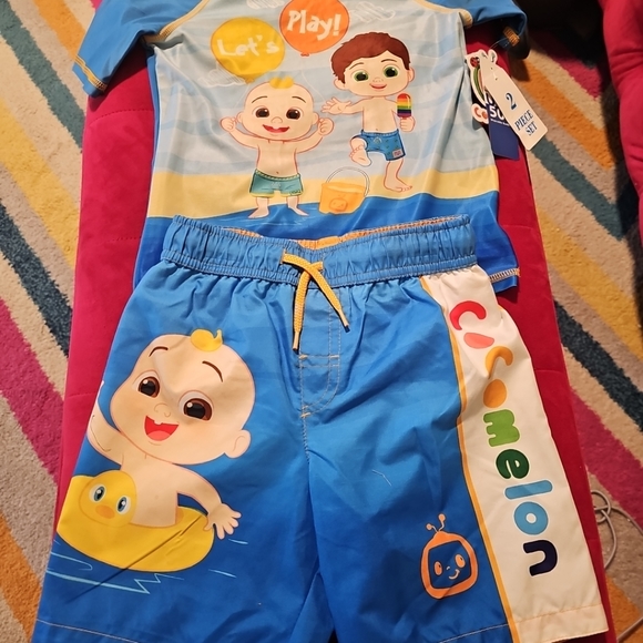 NWT Boys Size 4T Cocomelon JJ & Tom Tom Swim 2 Piece Set Trunks & Shirt UPF 50+ - Picture 1 of 9